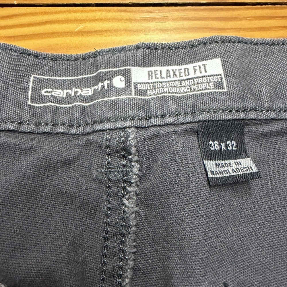 Carhartt Canvas Mens 36 x 32 Gray Double Knee Rugged Flex Relax Fit BN2802-M - Picture 2 of 11